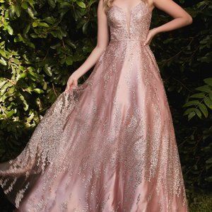 ROSE GOLD PROM PARTY A-LINE LONG MAXI GLITTER BALL GOWN CD819